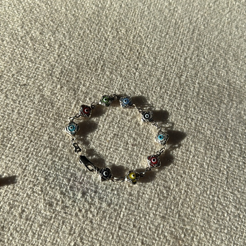 Multicolor bead sterling silver evil eye bracelet small - Picture 2 of 6